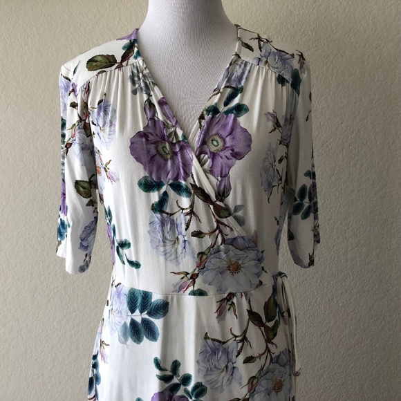Asos faux wrap dress floral daisy print purple 10 - Picture 2 of 7